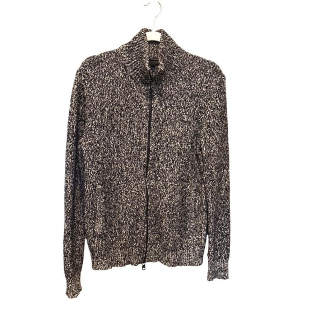Banana Republic Mens Wool Marled Full Zip Chunky Sweater S Black White Outdoor